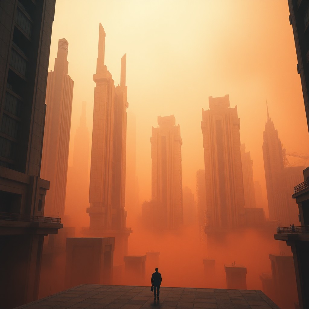 Futuristic golden corridor stretching into infinity