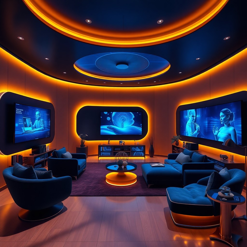 Premium AI creative studio with holographic displays